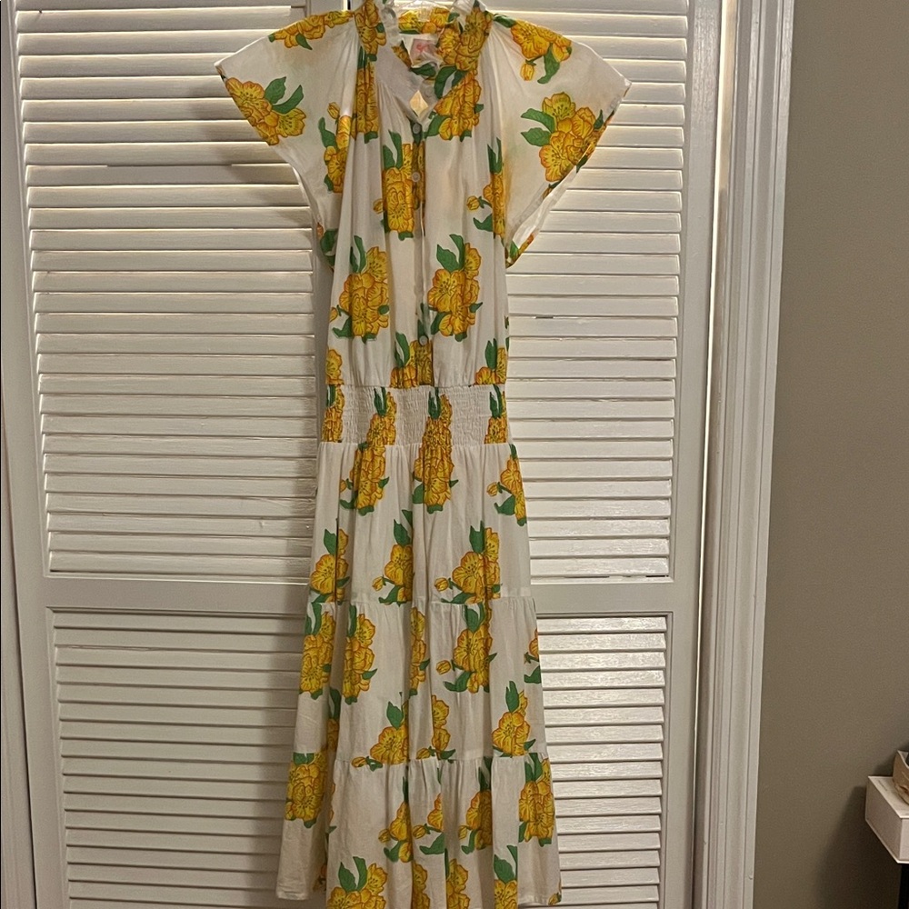 Victoria Dunn Yellow Floral Midi Dress